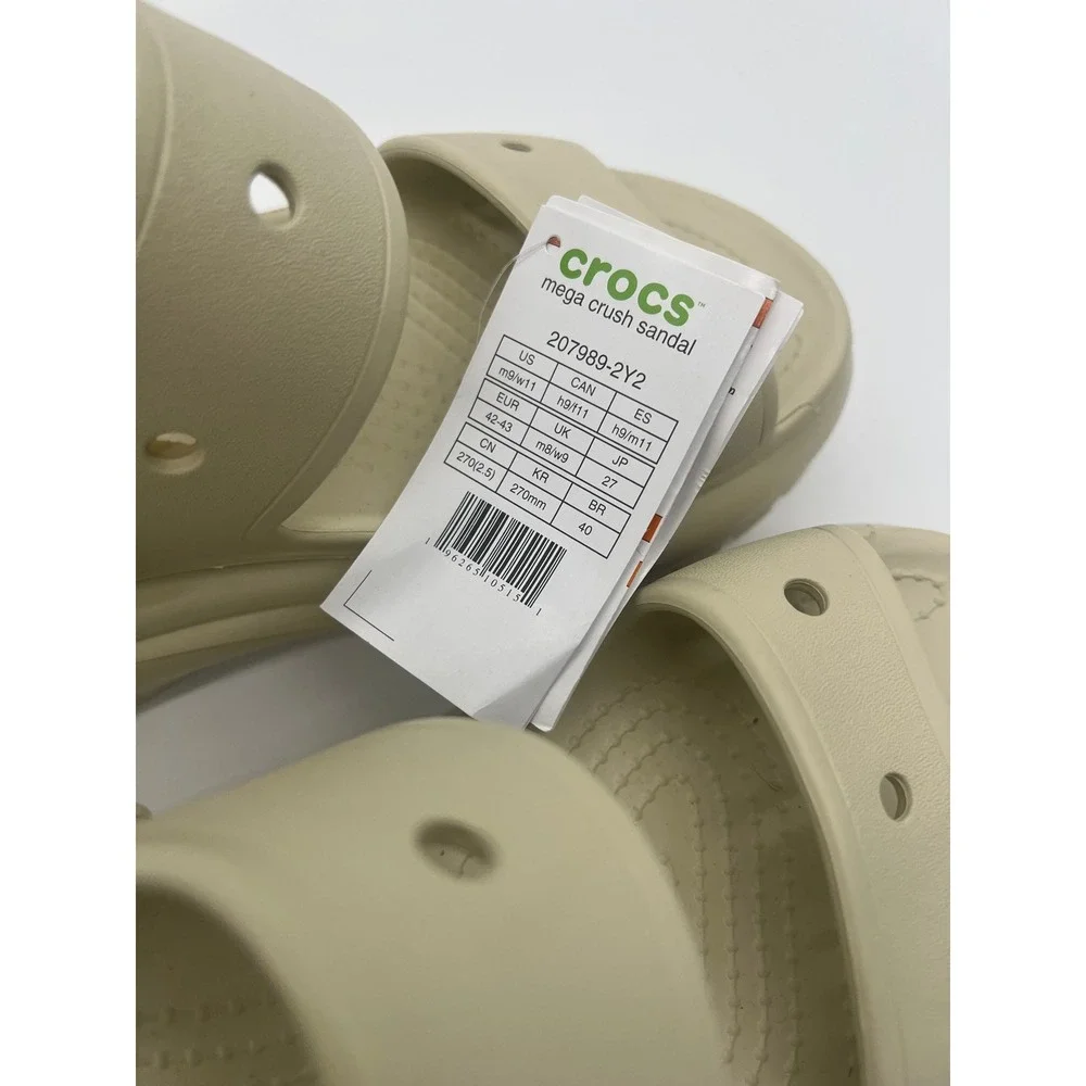 Crocs Mega Crush Sandal Bone Platform Two Strap Lug Sole  Womens 11 Mens 9